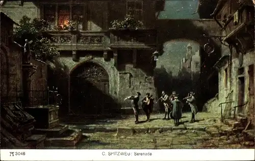 Künstler Ak Carl Spitzweg, Hofkonzert, Serenade, Geiger, Streicher musizieren