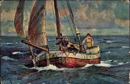 Künstler Ak Menschen beim Segeln, Segelschiff GB 163