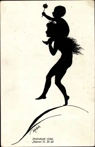 Scherenschnitt Künstler Ak Diefenbach, Göttliche Jugend 2, Blatt 25, Kinder