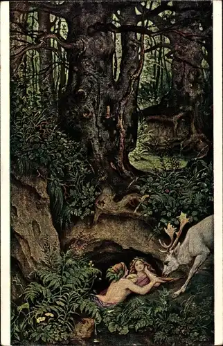 Künstler Ak Schwind, Moritz von, Nixen, Hirsch tränkend, Ackermann Serie 213b Nr 2173