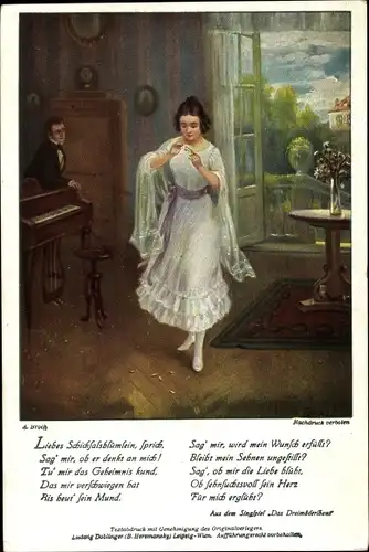 Lied Künstler Ak Broch, A., Das Dreimäderlhaus, Franz Schubert, Liebe Schicksalsblümlein...