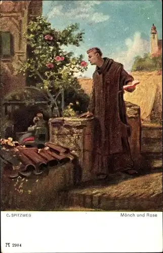 Künstler Ak Spitzweg, Carl, Mönch und Rose, Ackermann 2984