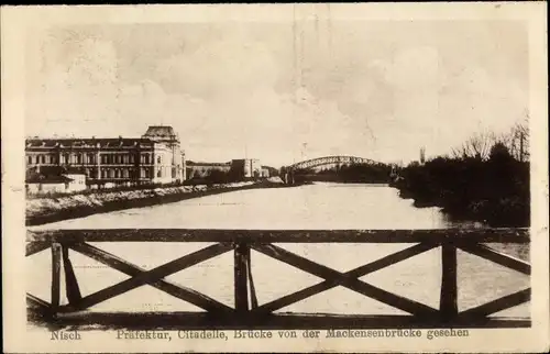 Ak Niš Nisch Serbien, Präfektur, Citadelle, Brücke von der Mackensenbrücke gesehen