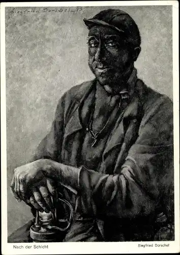 Künstler Ak Dorschel, Siegfried, Nach der Schicht, Kupferdreh im Weihnachtslicht, Prämienkarte 1950