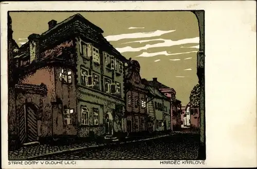 Künstler Ak Hradec Králové Königgrätz Stadt, Stare Domy v Dlouhe Ulici