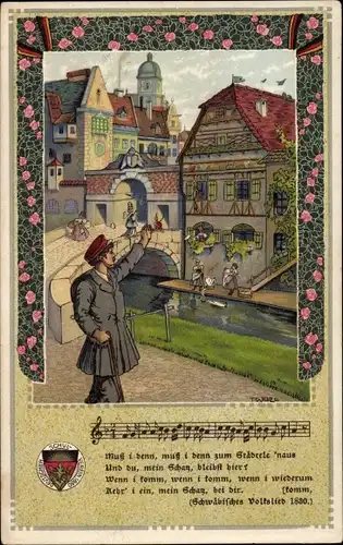 Studentika Lied Ak Welz, T., Muss i denn zum Städtele naus, Student, Deutscher Schulverein