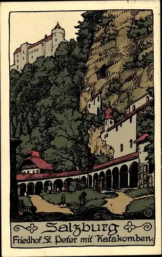 Steindruck Ak Salzburg in Österreich, Friedhof St. Peter mit Katakomben