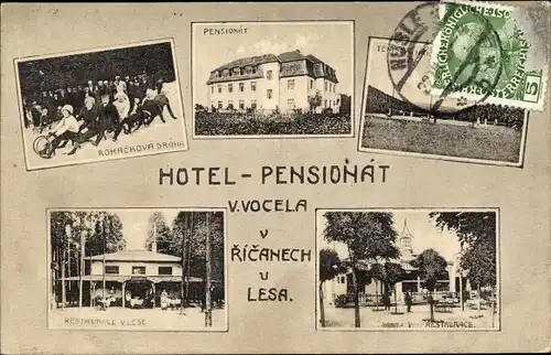 Ak Říčany Ritschan Mittelböhmen, Hotel Pensionat, Restaurant, Schlittenpartie