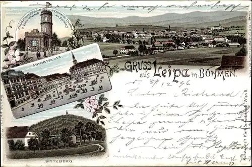 Litho Česká Lípa Böhmisch Leipa Region Reichenberg, Marktplatz, Spitzberg, Aussichtsturm