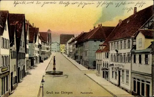 Ak Ebingen Albstadt, Blick in die Marktstraße, Brunnen, Hotel