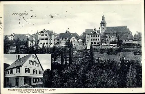 Ak Gochsheim Unterfranken, Metzgerei und Gasthaus zum goldenen Lamm, Totalansicht