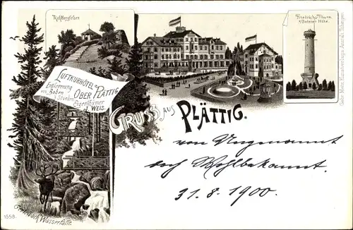 Litho Bühl im Landkreis Karlsruhe Baden Württemberg, Plättig, Friedrichs Turm, Kohlbergfelsen, Hotel