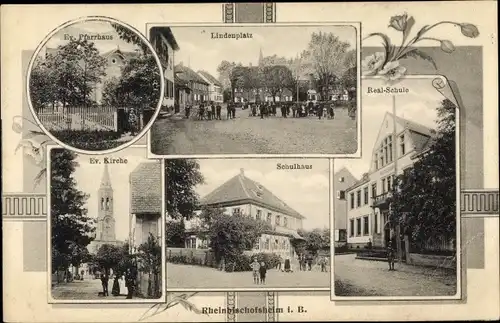 Ak Rheinbischofsheim Rheinau in Baden, Schulhaus, Realschule, Pfarrhaus, Lindenplatz
