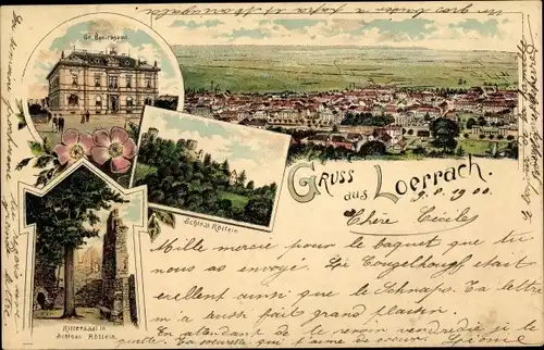 Litho Lörrach in Baden Württemberg, Großes Bezirksamt, Schloss Röttlein, Rittersaal