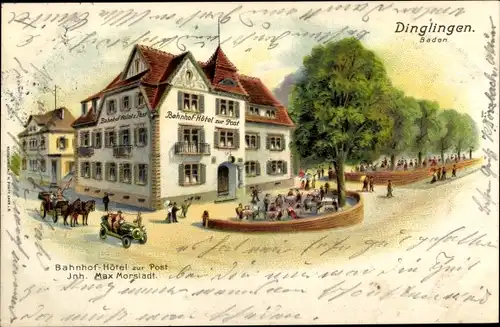 Ak Dinglingen Lahr im Schwarzwald Baden, Bahnhof Hotel zur Post