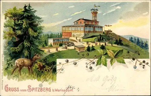 Litho Spitzberg Warnsdorf Varnsdorf, Reh, Restaurant, Aussichtsturm