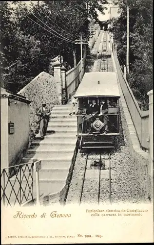 Ak Genova Genua Liguria, Funicolare de Castellaccio, Standseilbahn