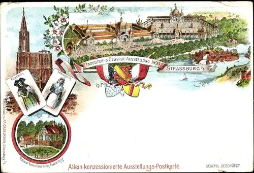 VorläuferLitho Strasbourg Straßburg Elsass Bas Rhin, Restaurant, Ind. u. Gewerbe Ausstellung 1895