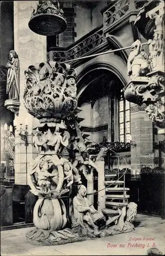 Ak Freiberg Sachsen, Dom, Innenansicht, Tulpenkanzel
