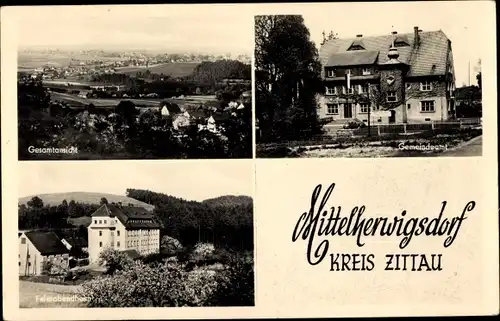 Ak Mittelherwigsdorf Zittau in der Oberlausitz, Stadtpanorama, Feierabendheim