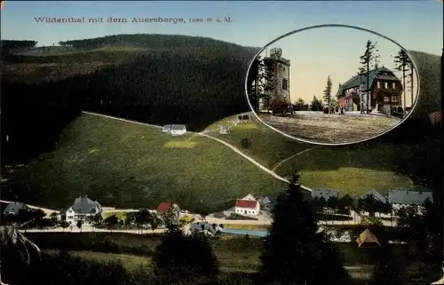 Ak Wildenthal Eibenstock im Erzgebirge, Blick auf den Ort, Auersberg