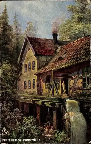 Künstler Ak Friedrichroda im Thüringer Wald, Schneemühle, Schauenburg Mühle, Tuck 649 B