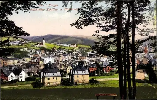 Ak Aue im Erzgebirge Sachsen, Blick über Schiller und Bismarcksstraße