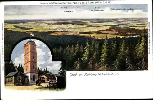 Ak Schönheide im Erzgebirge Sachsen, Prinz Georg Turm, Kuhberg