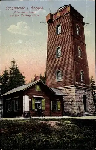 Ak Schönheide im Erzgebirge Sachsen, Prinz Georg Turm auf dem Kuhberg