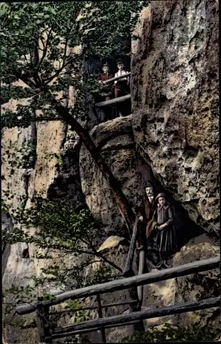 Ak Ostrau Bad Schandau Sächsische Schweiz, Kuhstall-Schneiderloch