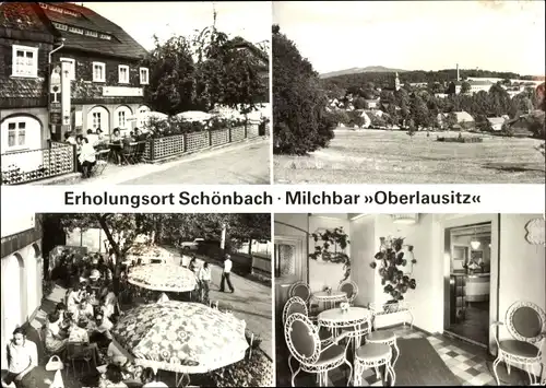 Ak Schönbach in der Oberlausitz, Milchbar Oberlausitz, Ortspanorama
