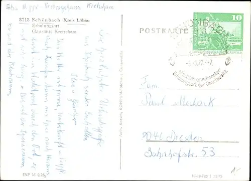 Ak Schönbach in der Oberlausitz, Gaststätte Kretscham, Speisesaal