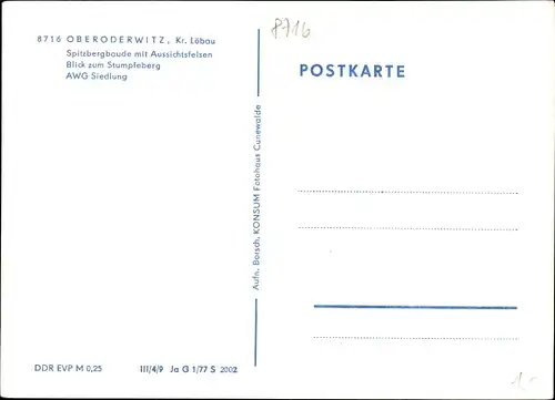 Ak Oberoderwitz Oderwitz in der Oberlausitz, Spitzbergbaude mit Aussichtsfelsen, AWG Siedlung