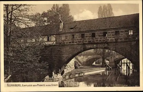 Ak Nürnberg in Mittelfranken, Einfluss der Plönitz in die Stadt