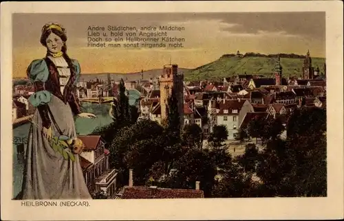 Ak Heilbronn am Neckar, Stadtbild, Frau in Gewand