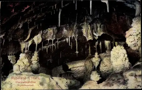 Ak Rübeland Oberharz am Brocken, Hermannshöhle, Krystallkammer, Tropfsteine