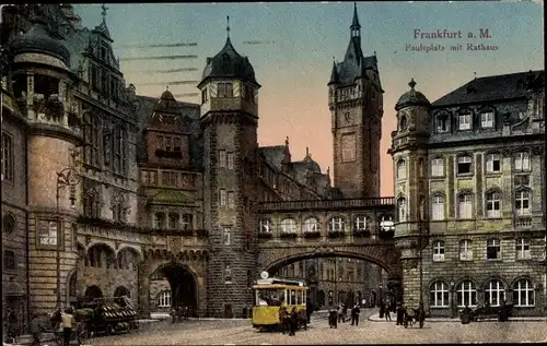 Ak Frankfurt am Main, Paulsplatz mit Rathaus, Straßenbahn