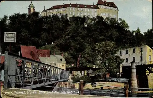 Ak Greiz in Thüringen, Blick nach dem oberen Schloss, Heinrichsbrücke