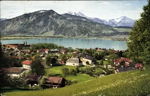 Ak Tegernsee in Oberbayern, Ort mit Hirschberg und Kampen