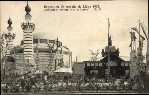 Ak Liège Lüttich Wallonien, Exposition Universelle 1905, Panorama et Pavillon Foret et Chasse