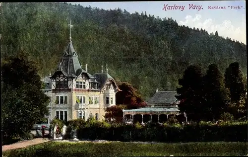 Ak Karlovy Vary Karlsbad Stadt, Kavarna Park