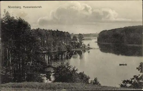 Ak Ińsko Nörenberg Pommern, Moränenlandschaft, Ruderboot
