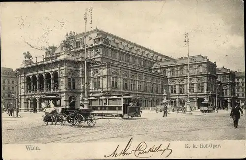 Ak Wien 1 Innere Stadt, K.k. Hof-Oper, Straßenbahn, Kutsche