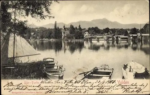 Ak Velden am Wörthersee in Kärnten, Uferpartie, Boote