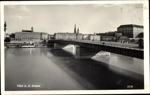 Ak Linz an der Donau Oberösterreich, Teilansicht, Brücke
