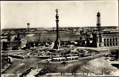 Ak Barcelona Katalonien Spanien, Monumento a Colon y Puerta de la Paz