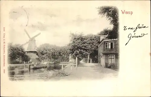 Ak Weesp Nordholland, Straßenpartie, Windmühle