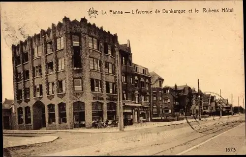 Ak La Panne De Panne Westflandern, L'Avenue de Dunkerque et le Rubens Hotel