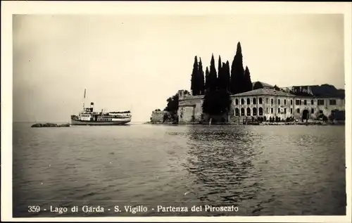 Ak San Vigilio Lago di Garda Veneto, Partenza del Piroscafo
