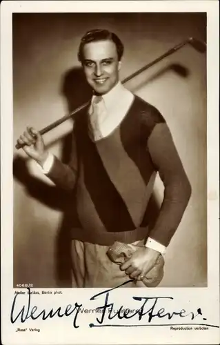 Ak Schauspieler Werner Fuetterer, Portrait, Autogramm, Golfschläger